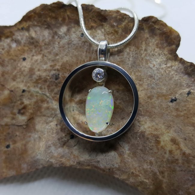 Australian White Opal Pendant by Michael Ibanes Jewelry