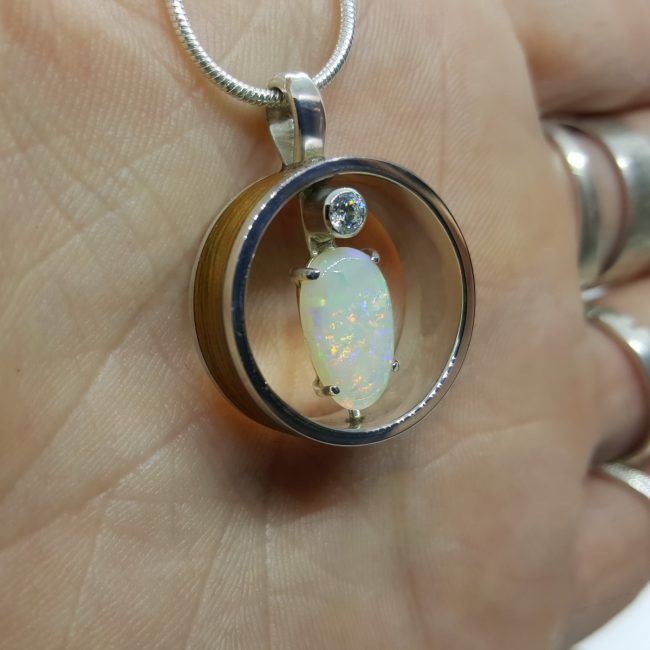 Australian White Opal Pendant by Michael Ibanes Jewelry