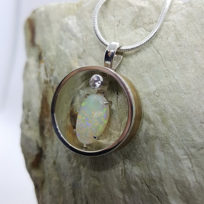 Australian White Opal Pendant by Michael Ibanes Jewelry