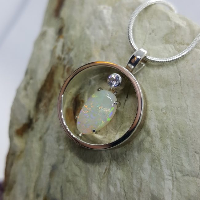 Australian White Opal Pendant by Michael Ibanes Jewelry