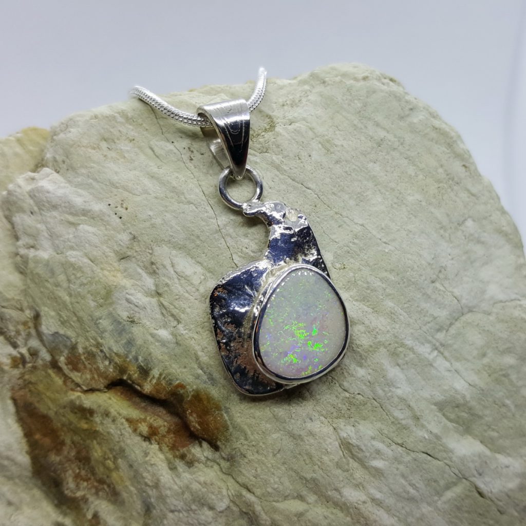 2.3ct Precious Australian Solid White Opal pendant. 925 Sterling Silver