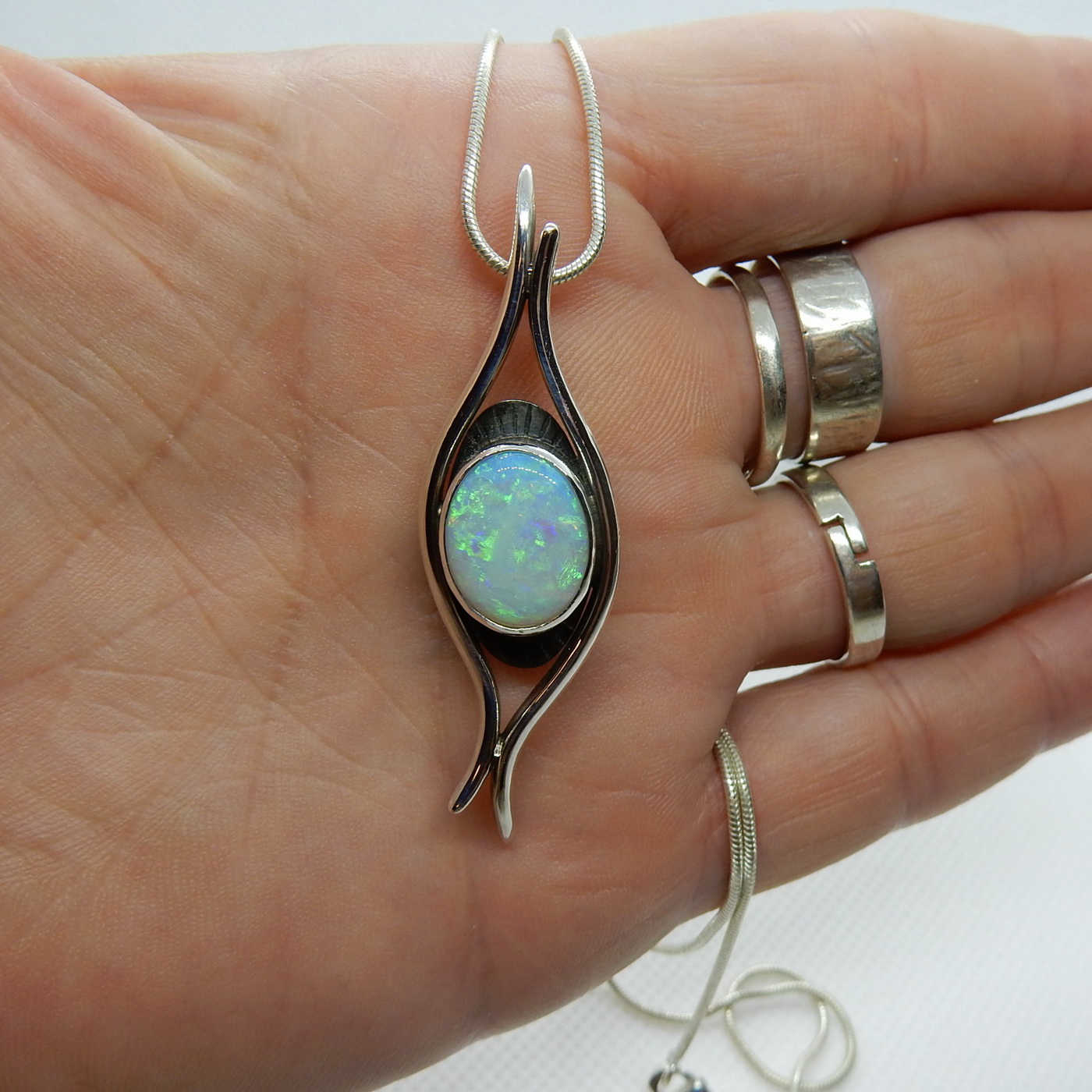 5.6ct Precious Australian Solid Crystal Opal pendant. 925 Sterling