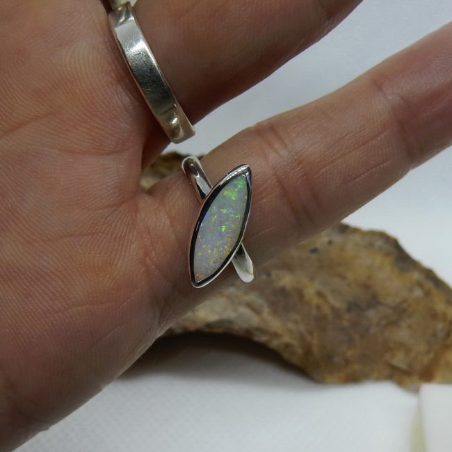 Solid Australian white Opal Ring by Michael Ibanes