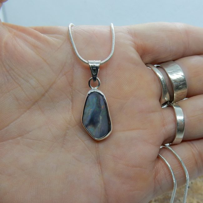 Solid Australian Semi-black Opal Pendant by Michael Ibanes