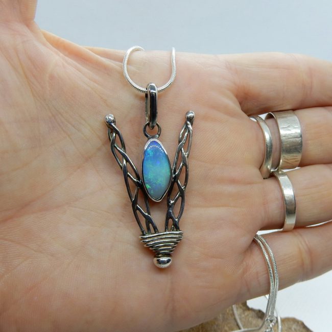 Solid Australian Crystal Opal Pendant by Michael Ibanes