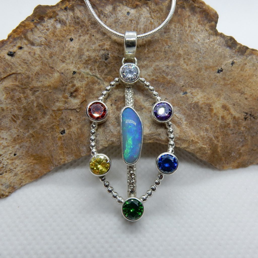 Chakra Style Opal Pendant. 1.3ct Solid Australian Opal. 925 Sterling Silver Opals From Australia